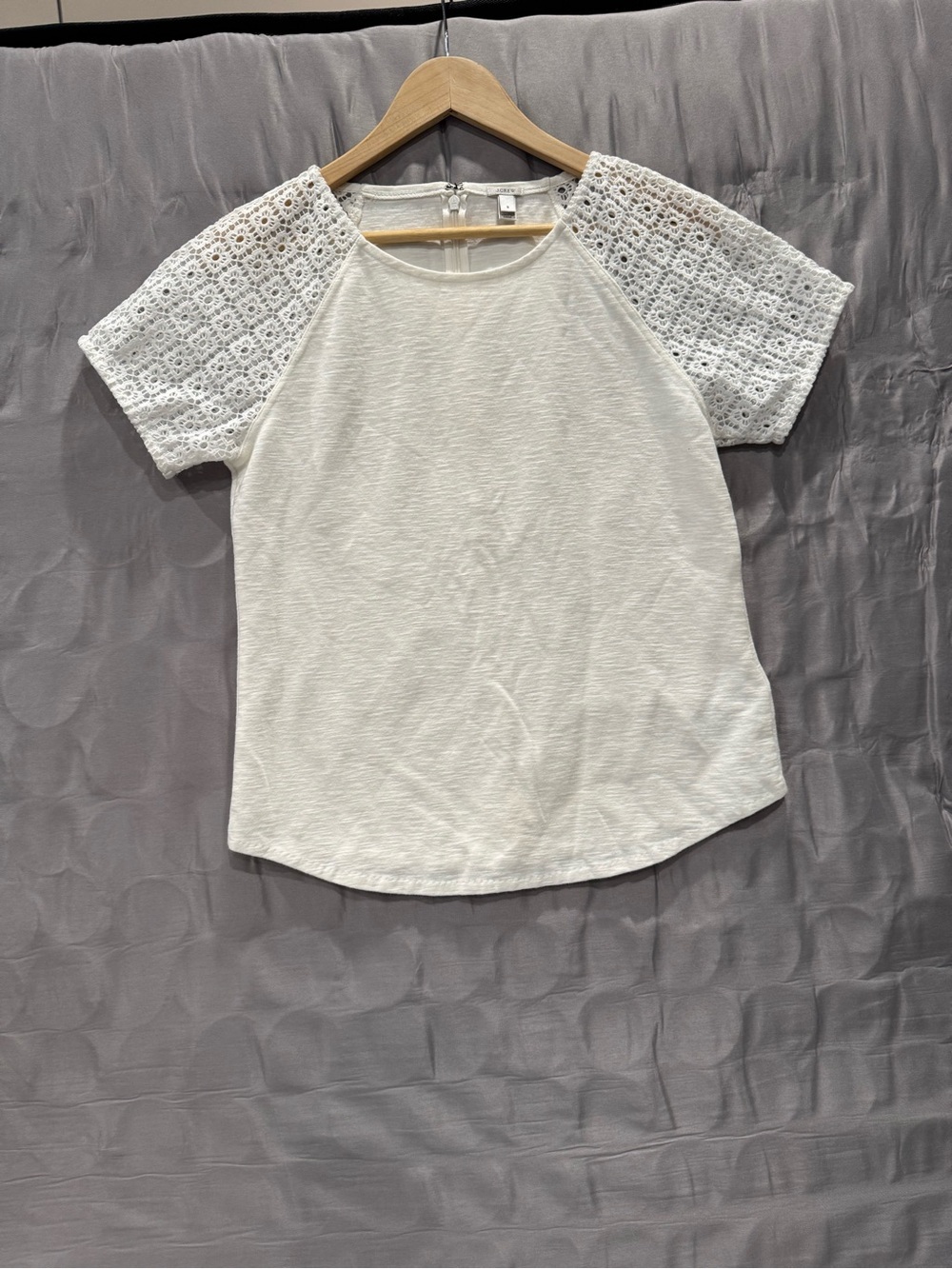J. Crew Ivory Short Sleeve Top with Lace Sleeves